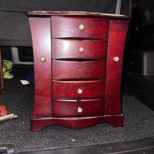 Rare Mele & Co Vintage Jewelry Box – Cherry Wood 6‑Drawer Chest, Side Doors